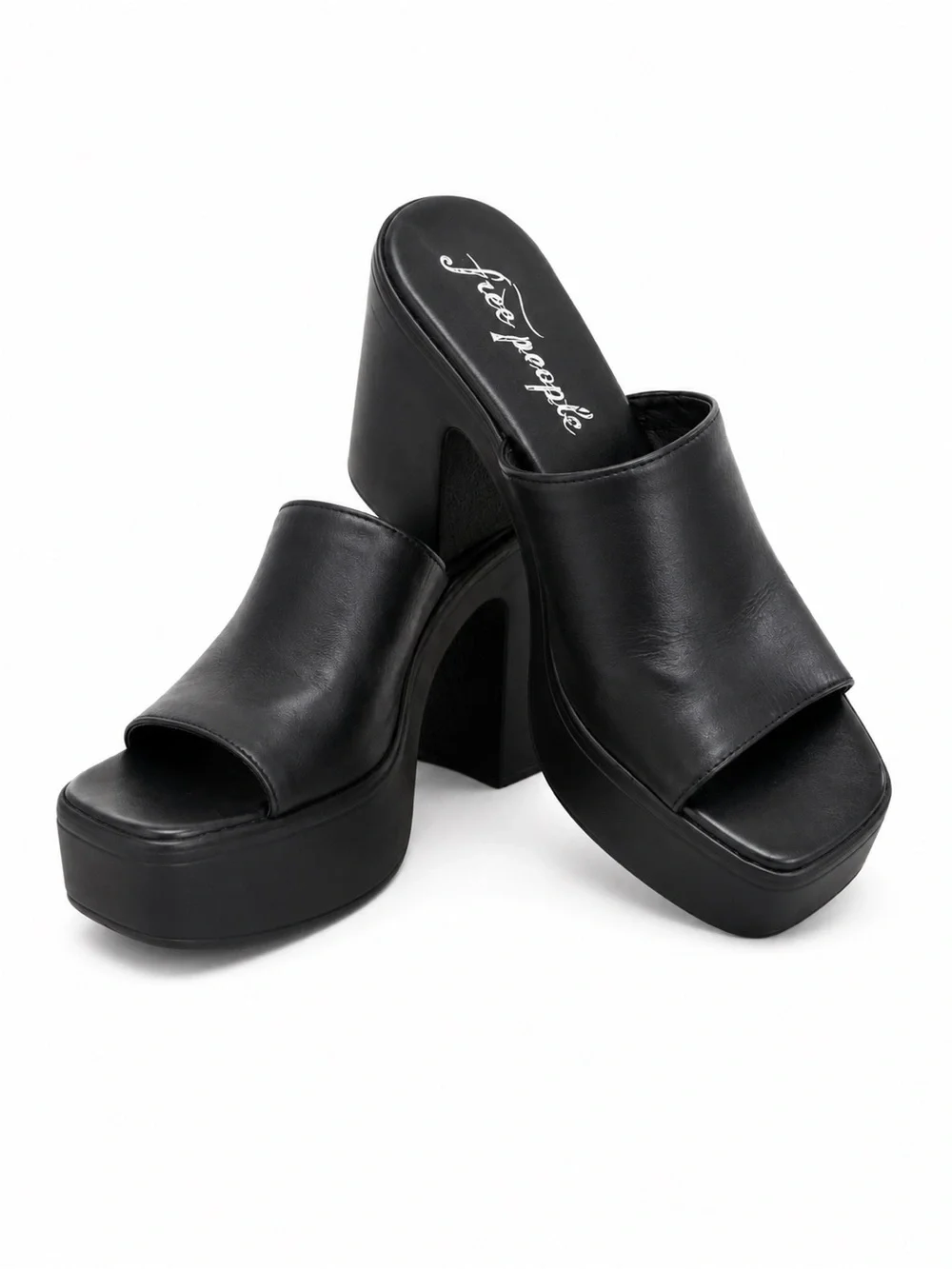Free People Black Platform Slide Heels